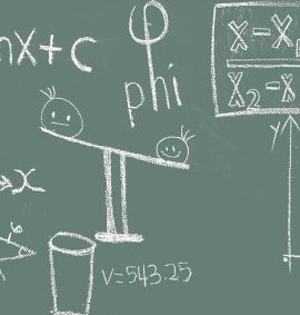 LearnOnline International A level Mathematics - chalkboard with maths equations displayed