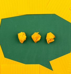 LearnOnline Self-study English Language - yellow notepad paper making up a speech bubble with green background