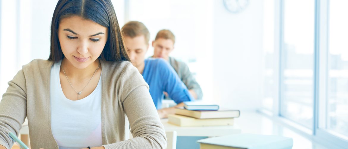 LearnOnline Exams news article Portrait of pensive student carrying out test at lesson